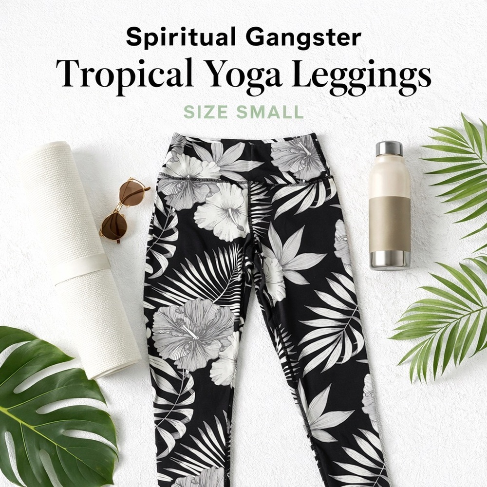 Spiritual Gangster Leggings Tropical Floral Yoga Pants Black White High Rise S - Picture 4 of 8